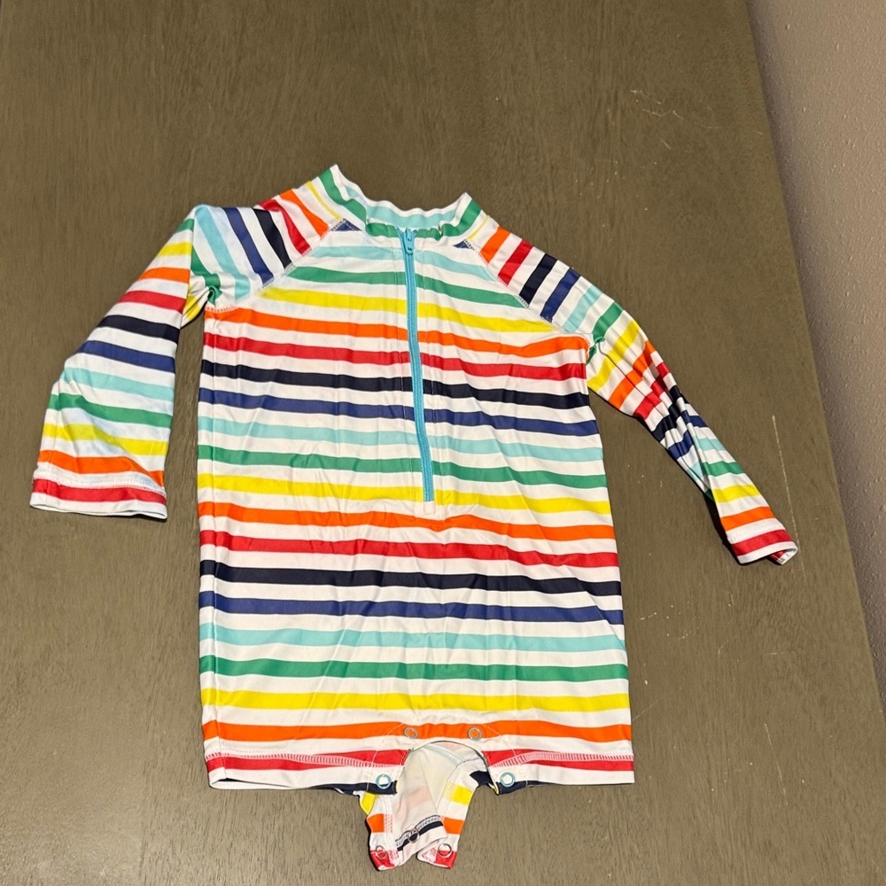 Primary Multicolor Striped Long-Sleeve Kids Swim One Piece size 6-12M